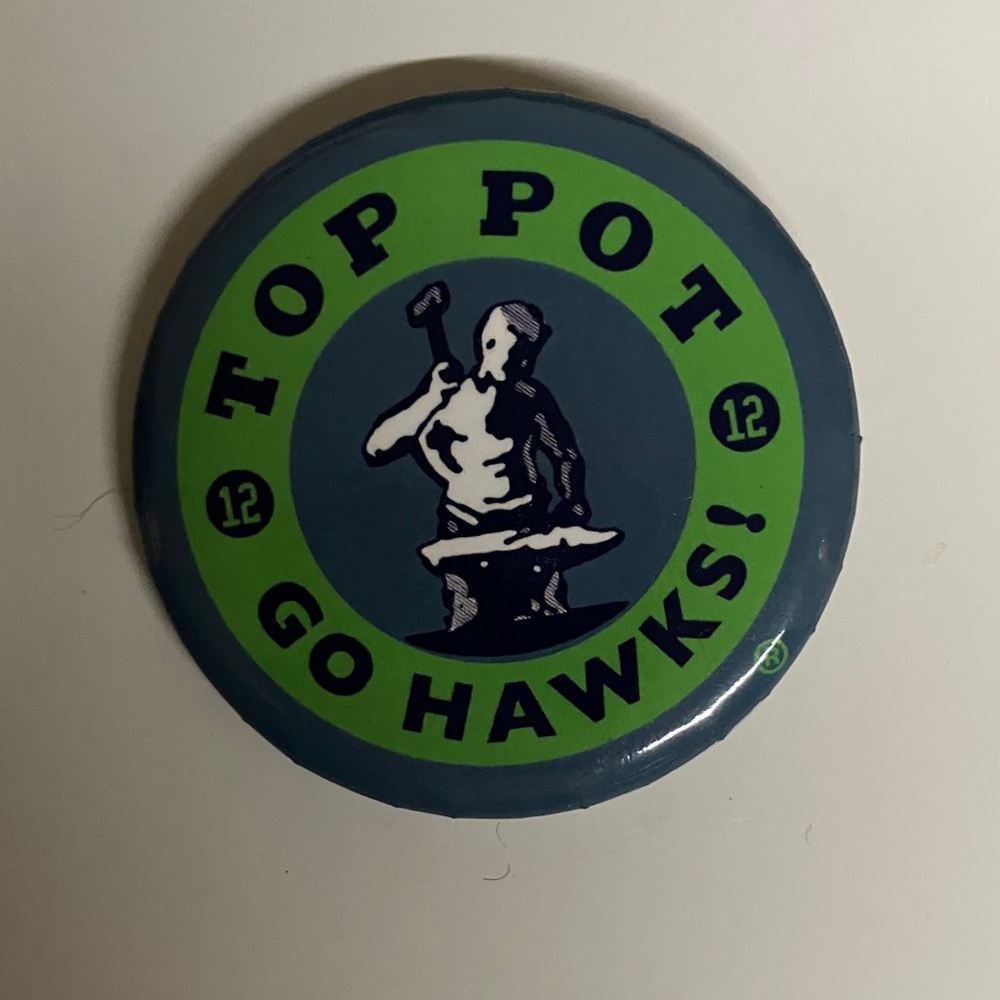 Go Hawks Button - Blue and Green